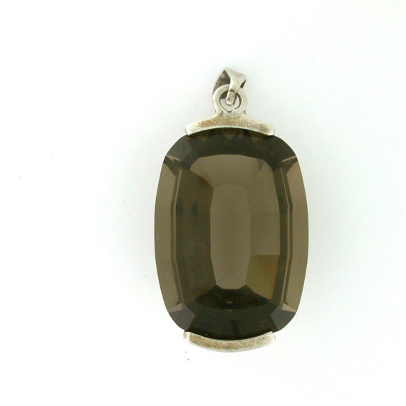 Smokey Quartz 66cts Pendant Art Deco Style, Sterling Silver. BOLD